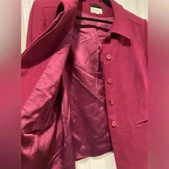 VTG L.L. Bean Cashmere Wool Lined Wine Blazer Pea Coat Button Down 80s Size 14P - Picture 9 of 11